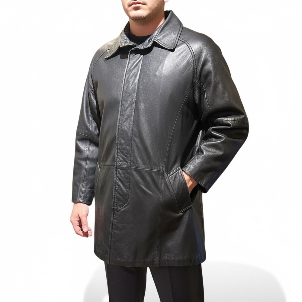 Men's Black Leather Jacket: KASPER. Genuine Leather. Men’s S.